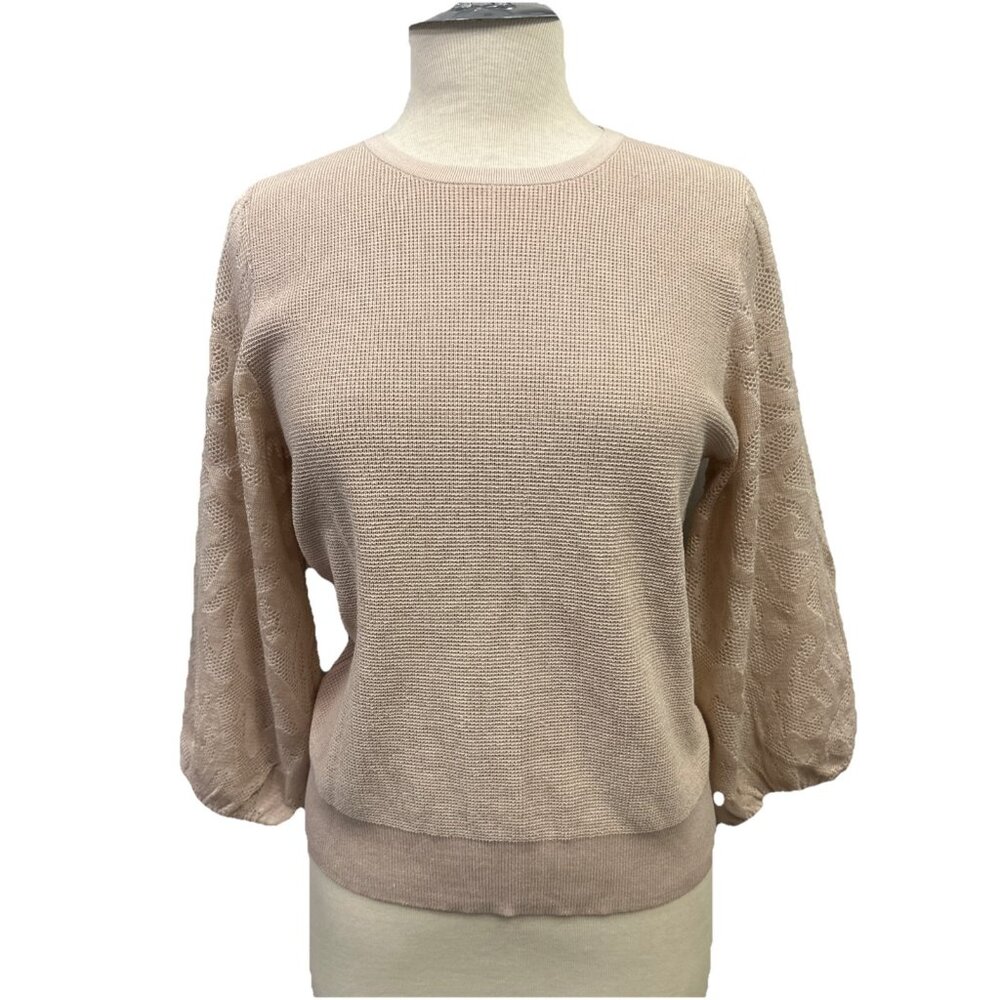 Adrianna Papell Women's Medium Crew Neck Sweater 3/4 Mesh Champagne Blush - Picture 2 of 16